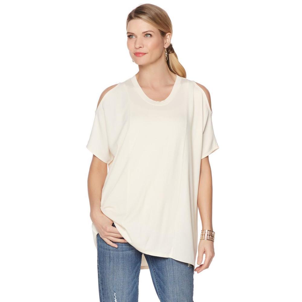 NENE by NeNe Leakes Crew Neck Half Sleeves Cold Shoulders Top Small Size HSN